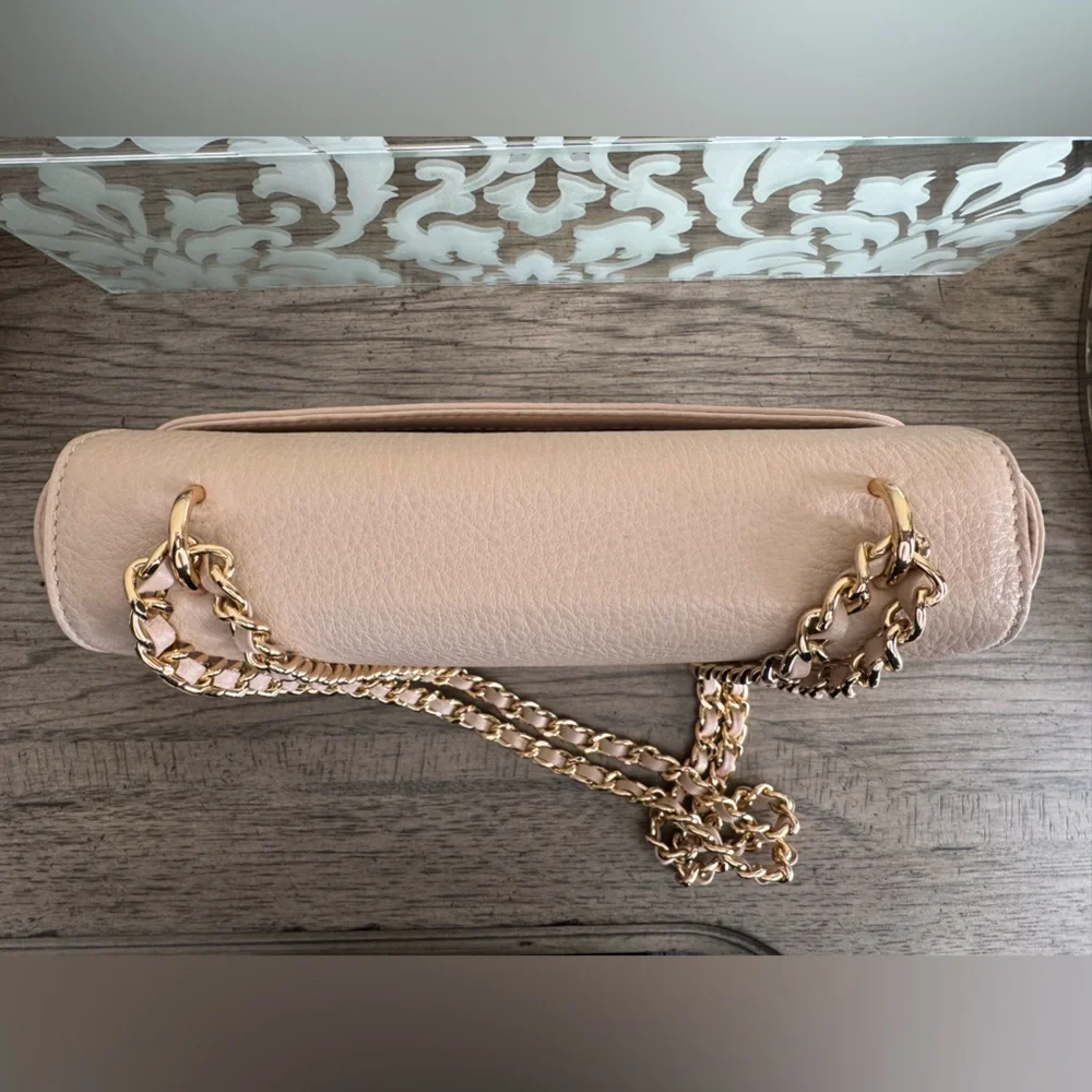 Tory Burch Crossbody Flap Shoulder Bag Convertible Light Pink Oak Pebble Leather